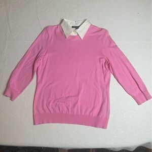 💖 Lauren Ralph Lauren Pink Sweater with Faux Collared Blouse L